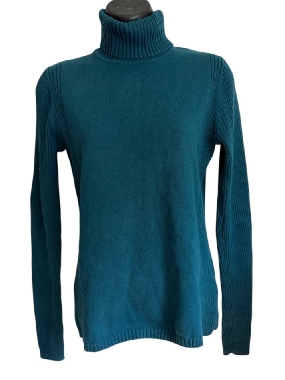 🎀 Leo & Nicole Teal Ribbed Turtleneck Sweater - 100% Cotton - Size M